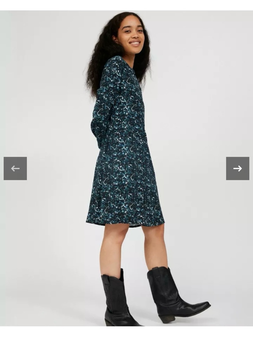 Teal Floral Long-Sleeve Mini Dress